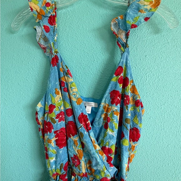 🌹 LC Lauren Conrad Red and Blue Tiered Wrap Midi Dress - Picture 5 of 7